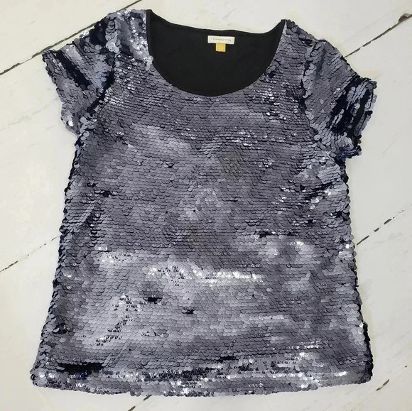 Anthropologie Leifsdottir Metallic Blue Sequin Top Concert Eras Tour - Picture 3 of 8